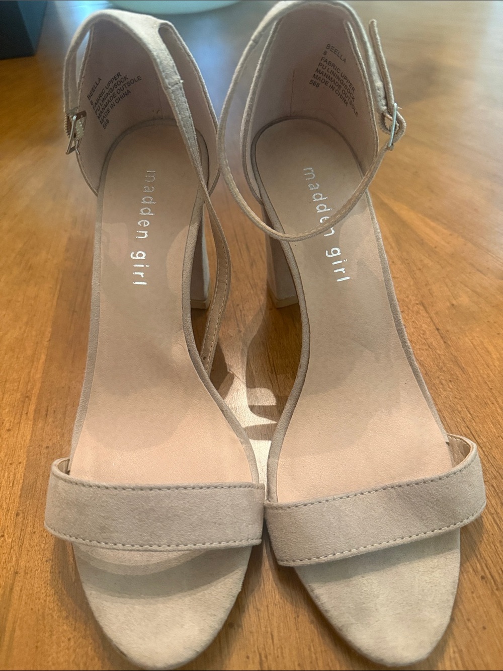 Madden Girl Taupe Suede Block Heel Sandals with Ankle Strap